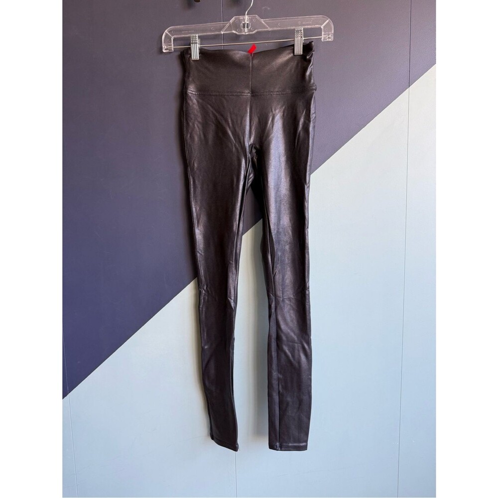 Spanx $98 Black Faux Leather Ankle Length Leggings, Size XS, EUC
